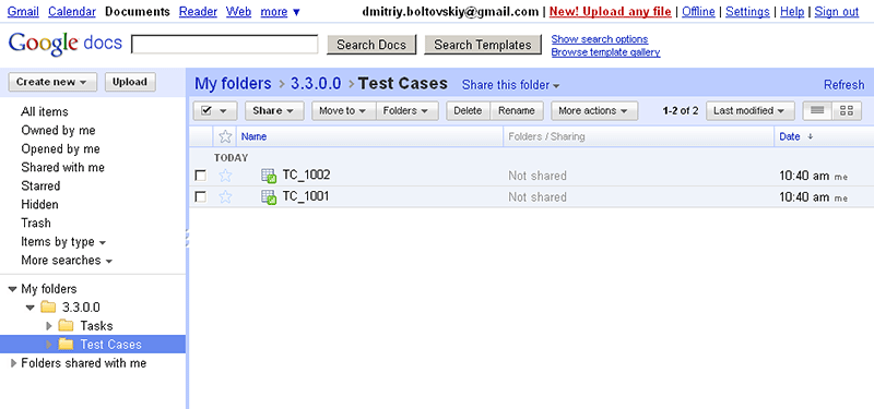 Task test-cases in Google Docs