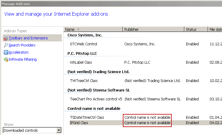 ActiveX control - Publisher name is not available