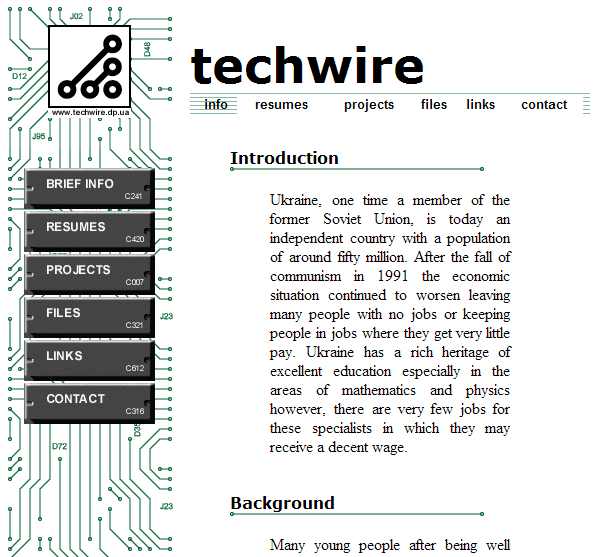 TechWire site 1999-2000, interior page